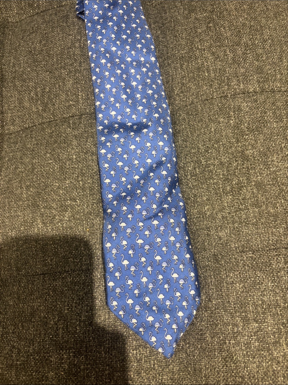 Brooks Brothers Blue Silk Tie with White Flamingo Motif